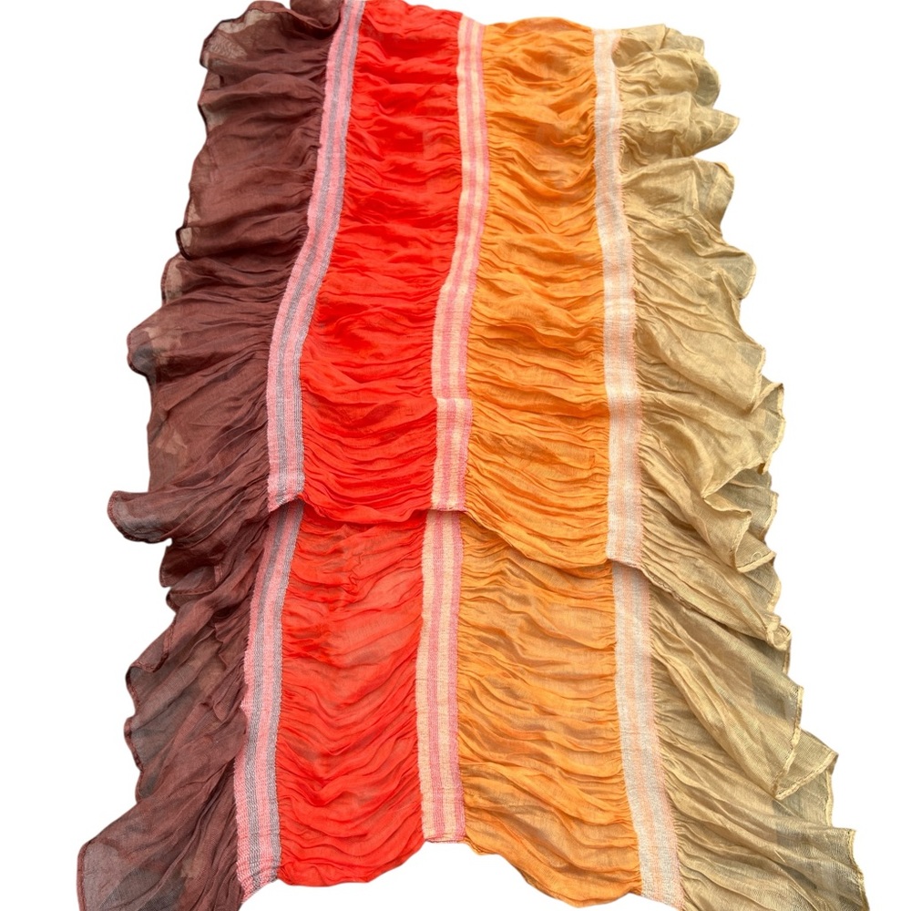 Sunset Ombré Ruffled Scarf – Sheer Boho Wrap - Picture 3 of 5